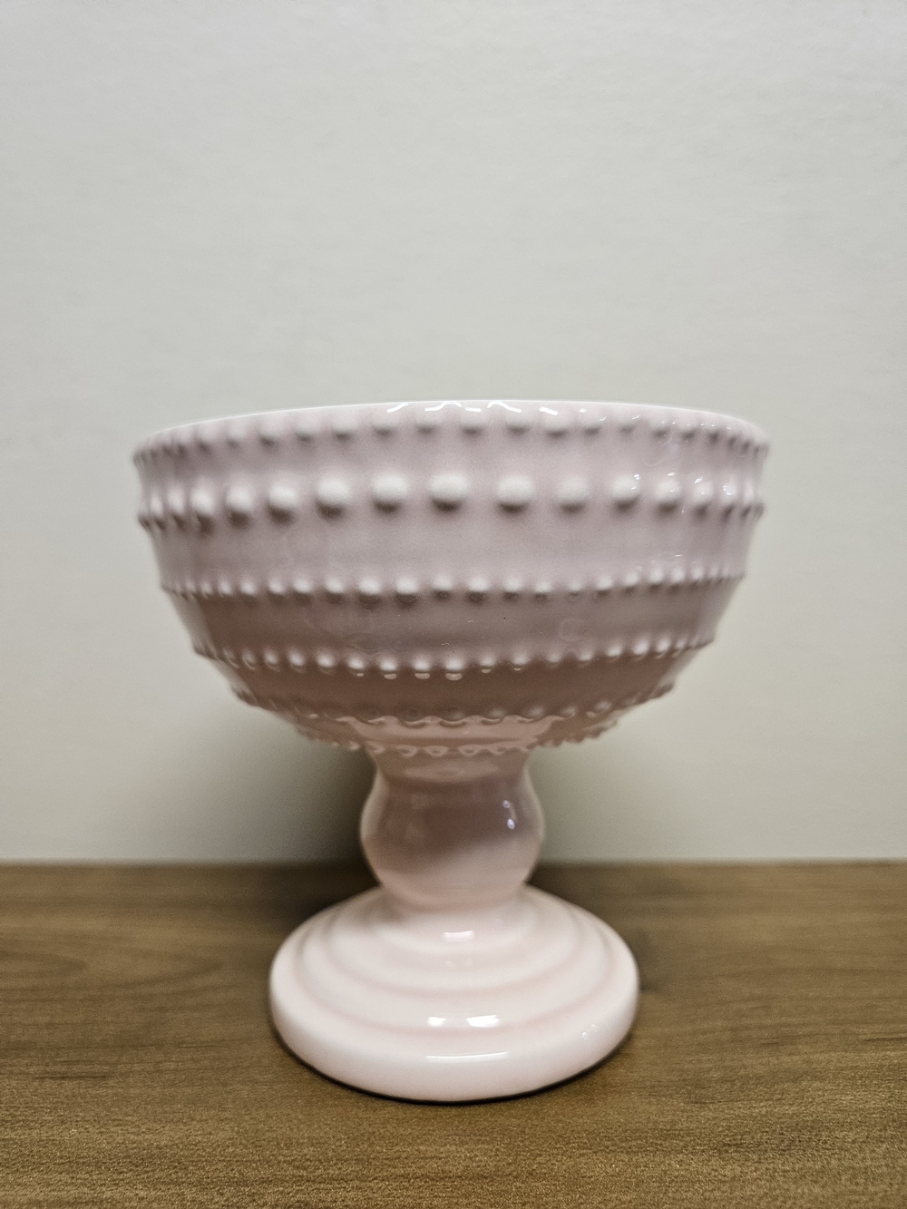 Faianças Ramos Pink Beaded Pedestal Bowl Ceramic Compote Made in Portugal FR